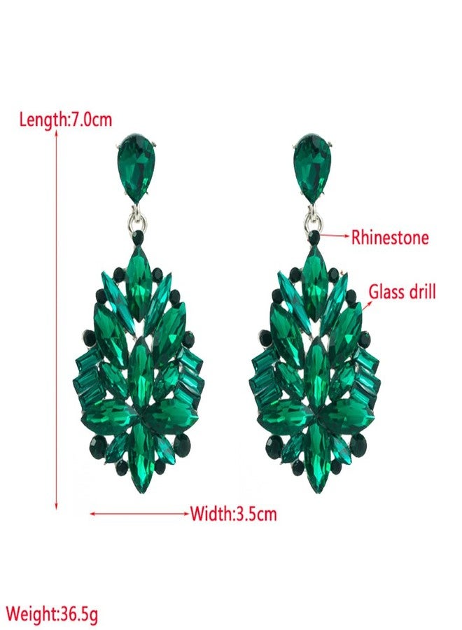Dtja Big Rhinestone Dangle Drop Earrings for Women Shiny Long Crystal Cluster Chandelier Teardrop Statement Earring Elegant Dress Accessories Retro Art Deco Wedding Cocktail Christmas Party Jewelry (Green) - Image 5