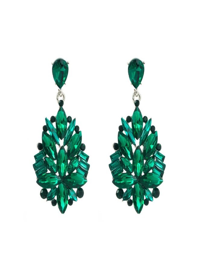Dtja Big Rhinestone Dangle Drop Earrings for Women Shiny Long Crystal Cluster Chandelier Teardrop Statement Earring Elegant Dress Accessories Retro Art Deco Wedding Cocktail Christmas Party Jewelry (Green) - Image 1