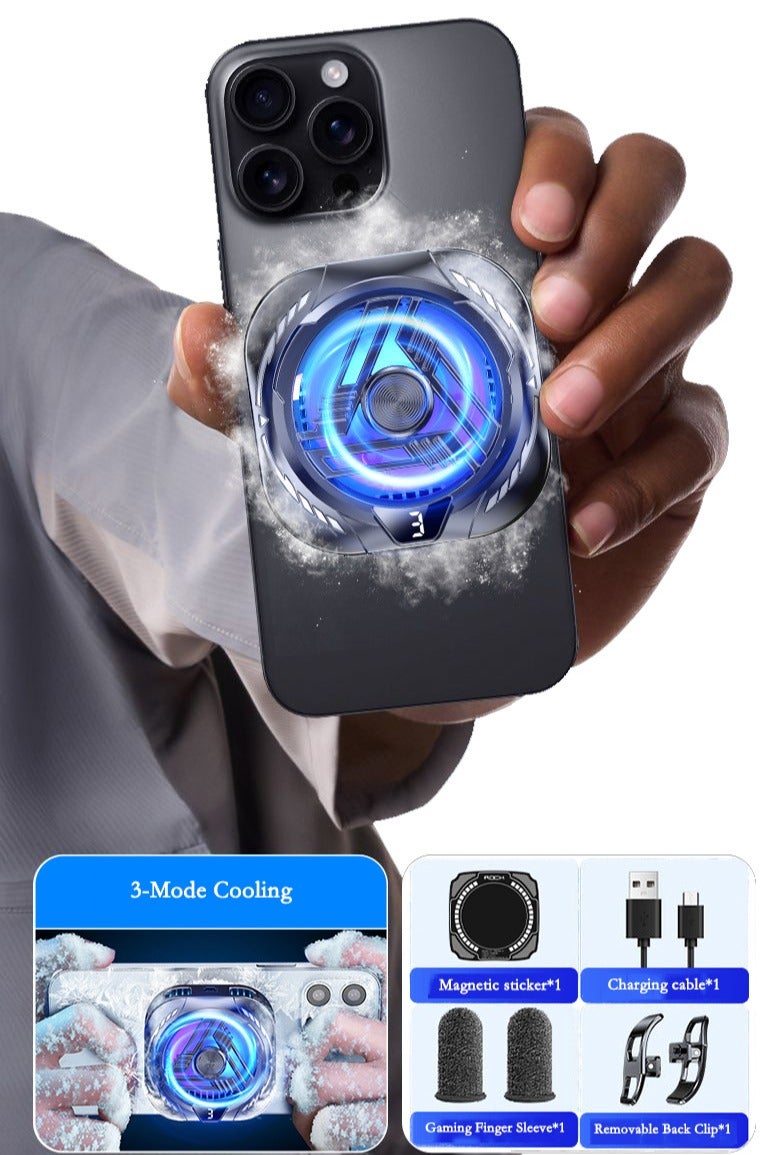 Mobile Phone Radiator, Suitable for Games, Magnetic Back Clip, Dual-purpose Mobile Phone Cooling Fan, Digital Display Three Gears, Mobile Phone Cooling Fan No Noise, Suitable for Games, Suitable for General iPhone/Android Smartphones - Image 1