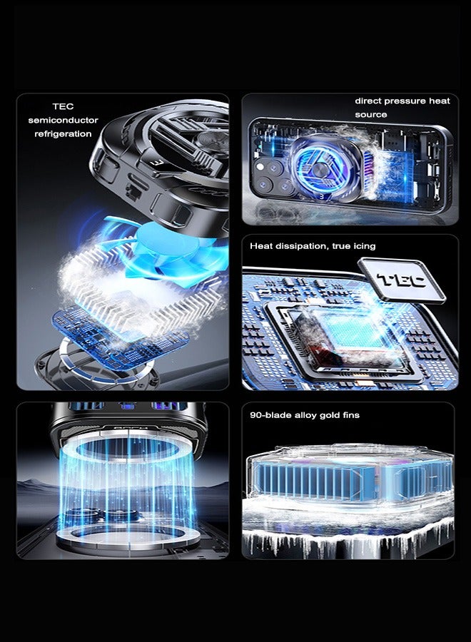 Mobile Phone Radiator, Suitable for Games, Magnetic Back Clip, Dual-purpose Mobile Phone Cooling Fan, Digital Display Three Gears, Mobile Phone Cooling Fan No Noise, Suitable for Games, Suitable for General iPhone/Android Smartphones - Image 3