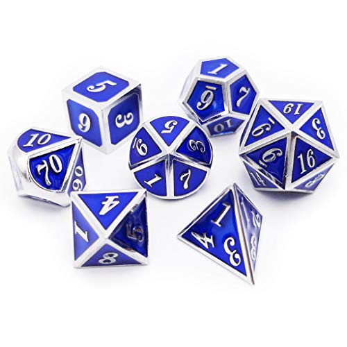Haxtec Metal Dice Set DD Silver Navy Blue Metal Polyhedral DND Dice for Dungeons and DragonsGlossy Enamel Dice Silver Navy Blue - Image 5