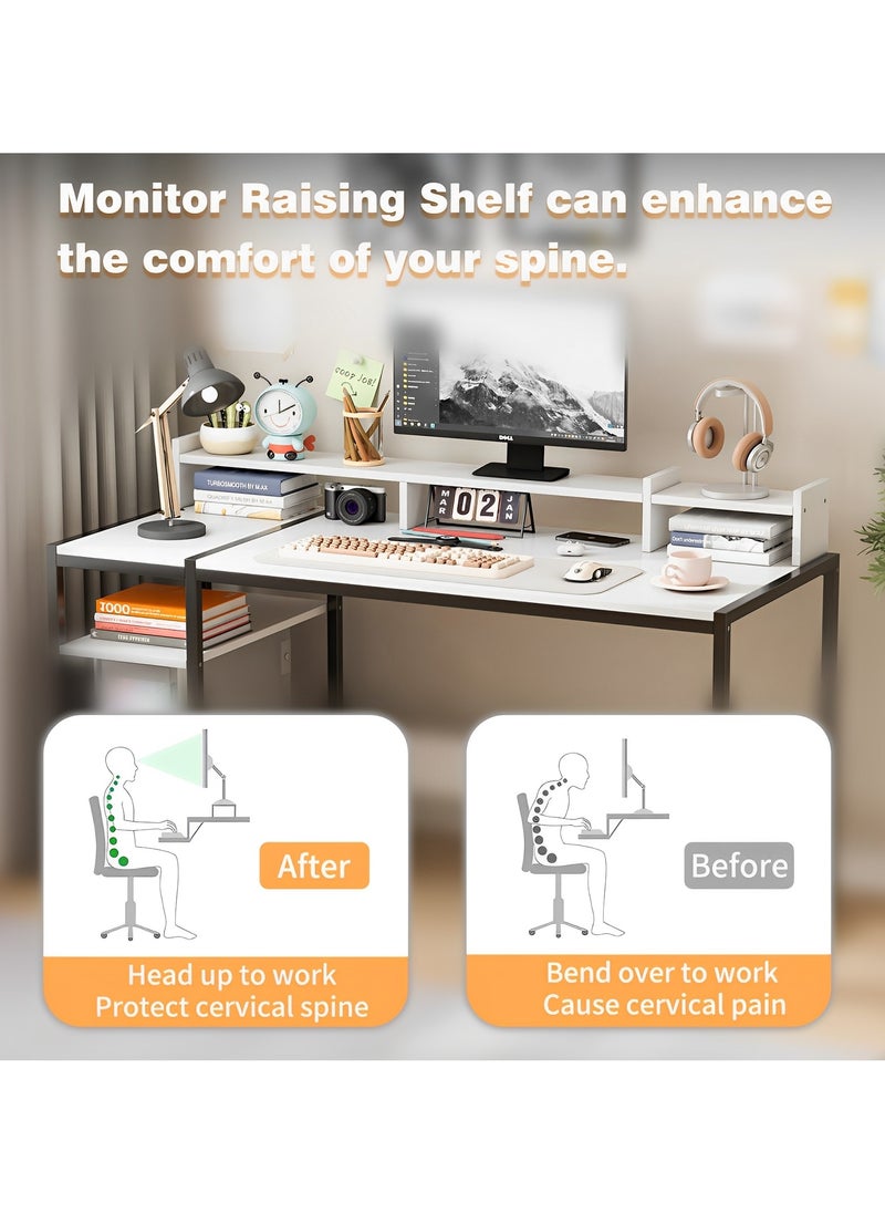 Lafulaifu - Computer Desk - 54" Gaming Desk, Home Office Desk  with Dual Storage Shelves and Triple Monitor Stand  , Storage Space-Savor, Modern Table, White - Image 1
