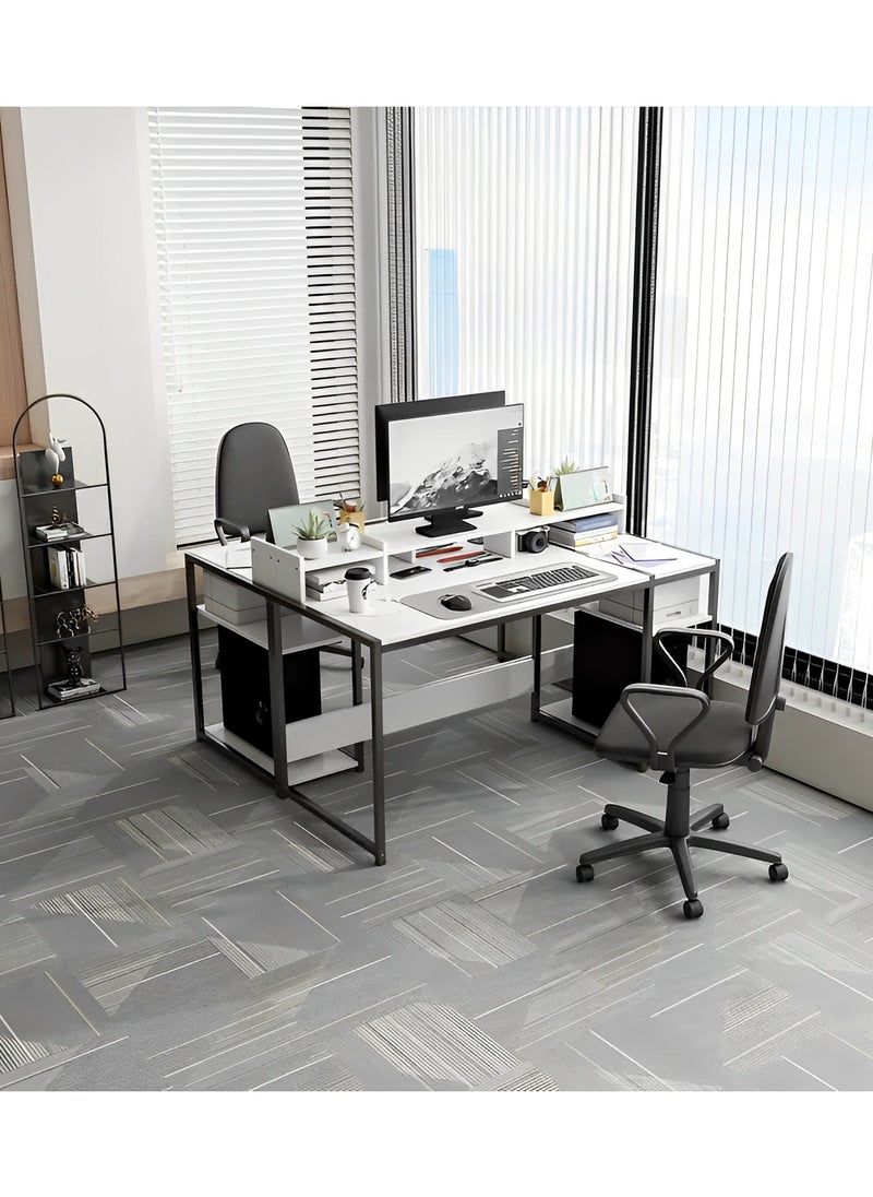 Lafulaifu - Computer Desk - 54" Gaming Desk, Home Office Desk  with Dual Storage Shelves and Triple Monitor Stand  , Storage Space-Savor, Modern Table, White - Image 1