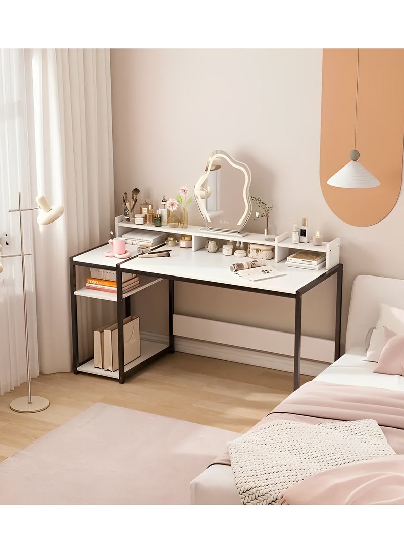Lafulaifu - Computer Desk - 54" Gaming Desk, Home Office Desk  with Dual Storage Shelves and Triple Monitor Stand  , Storage Space-Savor, Modern Table, White - Image 1