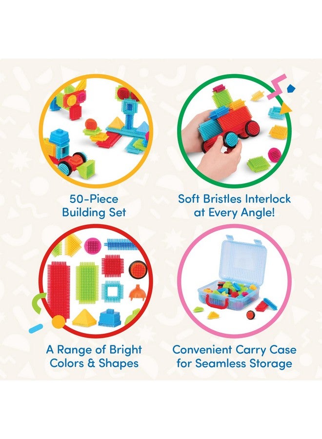 BATTAT Battat- Bristle Blocks- STEM Interlocking Building Blocks- 50 pc Playset- Reusable Carry Case - Developmental Toys for Toddlers & Kids- Basic Builder Case- 2 Years +  - Image 4