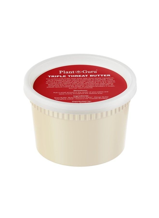 Plant Guru Triple Threat Body Butter 14 oz. - Blend of Shea, Mango & Coconut Oil - 100% Pure Natural Raw Unrefined Moisturizer For Dry Skin, Face And Hair. Great For Lip Balm and Soap Making 