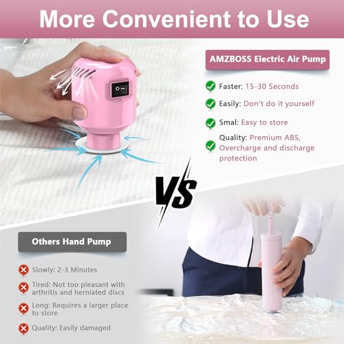 AMZBOSS Electric Pump for Vacuum Storage Bags, Portable Vacuum Bag Pump, Electric Vacuum Pump for Storage Bags, Great for Various Vacuum Seal Bags for Clothing,Blankets,Bedding- Pink (No Bags) - Image 3