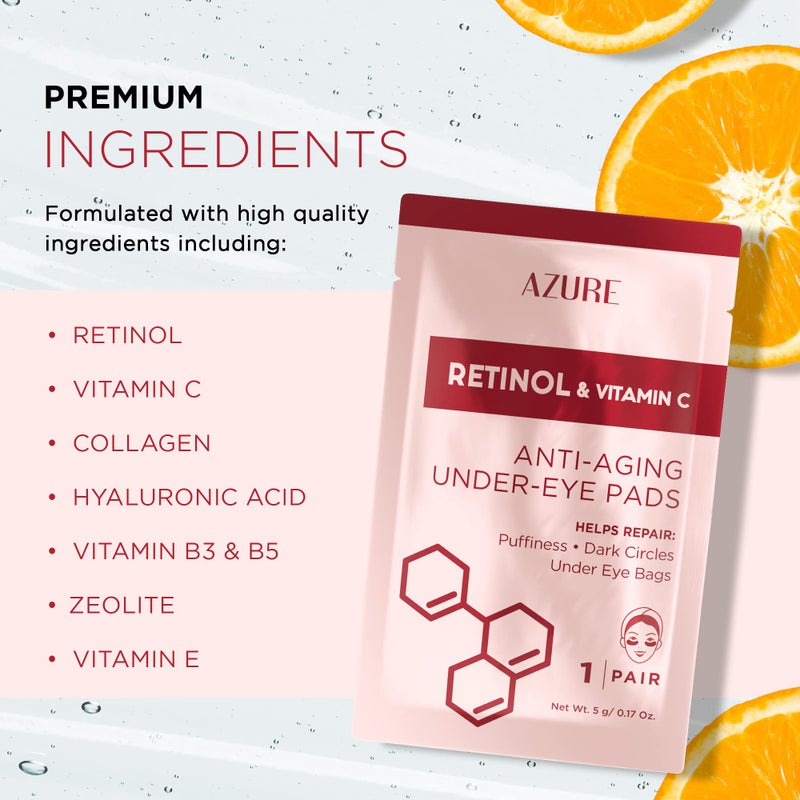 Azure Cosmetics Retinol & Vitamin C Anti Aging Under Eye Pads - Hydrating & Refreshing Eye Mask Patches - Reduces Fine Lines, Wrinkles, Dark Circles & Puffiness - Skin Care Made in Korea - 5 Pairs - Image 2
