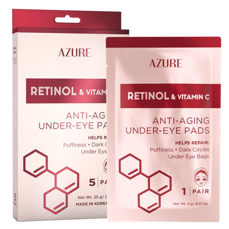 Azure Cosmetics Retinol & Vitamin C Anti Aging Under Eye Pads - Hydrating & Refreshing Eye Mask Patches - Reduces Fine Lines, Wrinkles, Dark Circles & Puffiness - Skin Care Made in Korea - 5 Pairs - Image 1