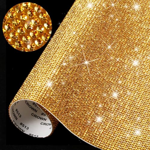 Jubilant 12000 Pieces Bling Rhinestone Sheet Stickers, DIY Craft, Self Adhesive Glitter Rhinestones Crystal Diamond Gem Stickers for Car/Phone/Clothing/Shoes, 9.4 x 7.9 Inch (Golden) - Image 1