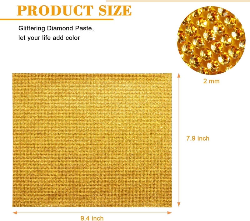 Jubilant 12000 Pieces Bling Rhinestone Sheet Stickers, DIY Craft, Self Adhesive Glitter Rhinestones Crystal Diamond Gem Stickers for Car/Phone/Clothing/Shoes, 9.4 x 7.9 Inch (Golden) - Image 2