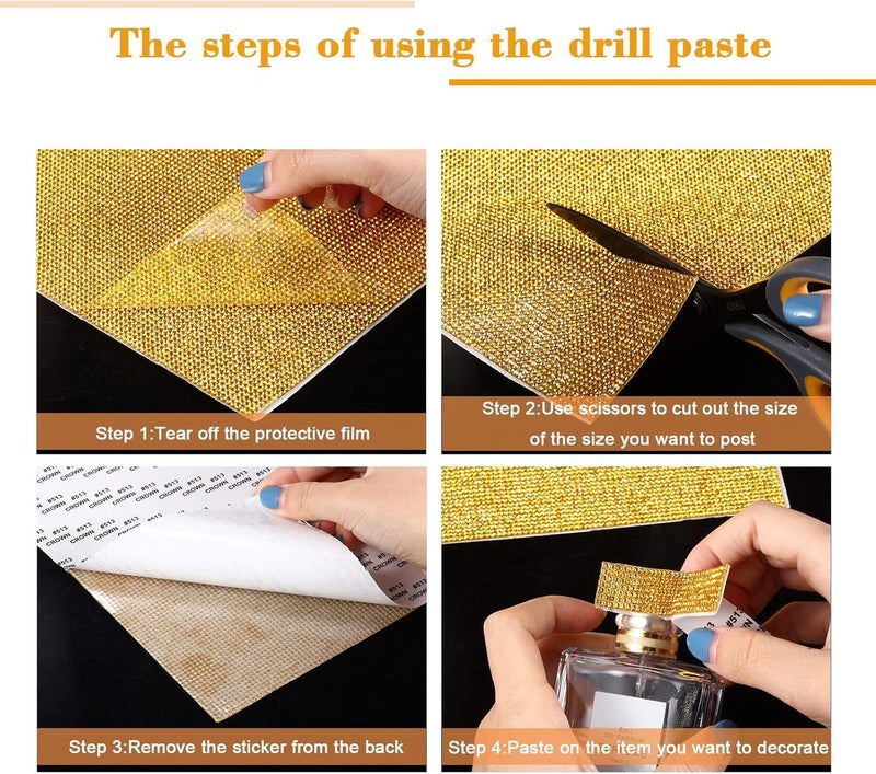 Jubilant 12000 Pieces Bling Rhinestone Sheet Stickers, DIY Craft, Self Adhesive Glitter Rhinestones Crystal Diamond Gem Stickers for Car/Phone/Clothing/Shoes, 9.4 x 7.9 Inch (Golden) - Image 3