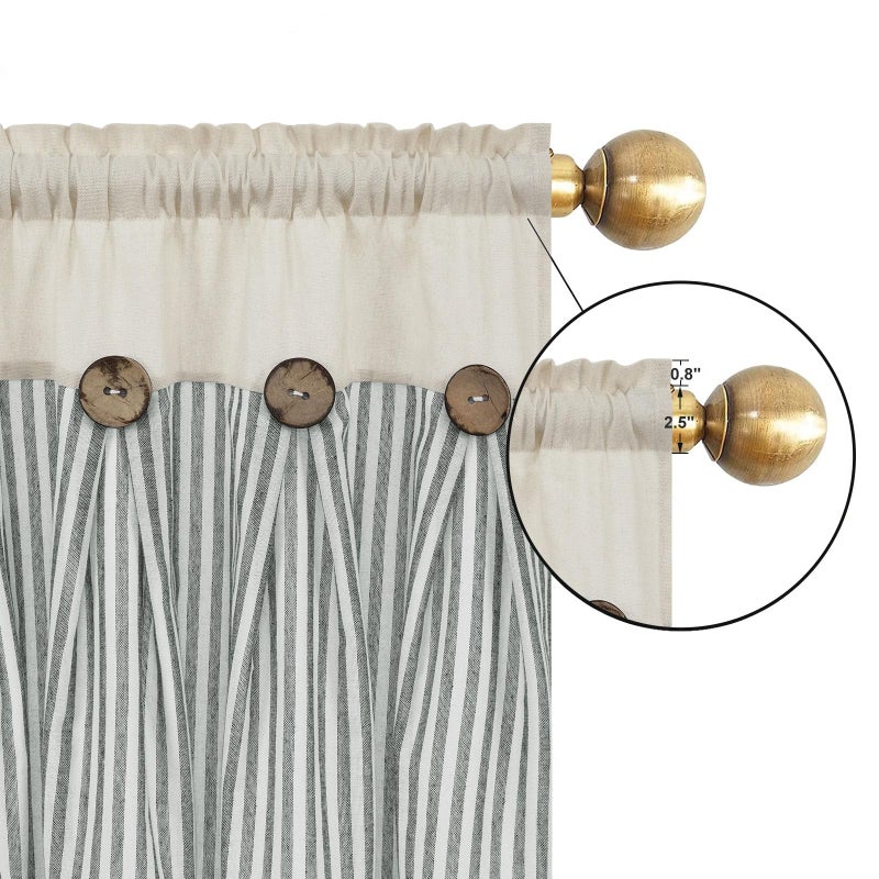 BLEUM CADE Cotton Linen Farmhouse Kitchen Valance Curtains Boho Rustic Button Valances Natural/Sage Green Stripe Color Block Window Valances Rod Pocket Small Window Curtain for Cafe Bathroom Bedroom Drapes - Image 4