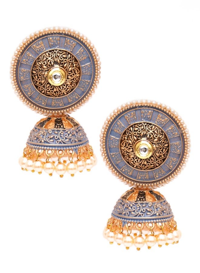 Karatcart Gold Plated Antique Floral Design Grey Jhumki Earrings for Women - Image 1