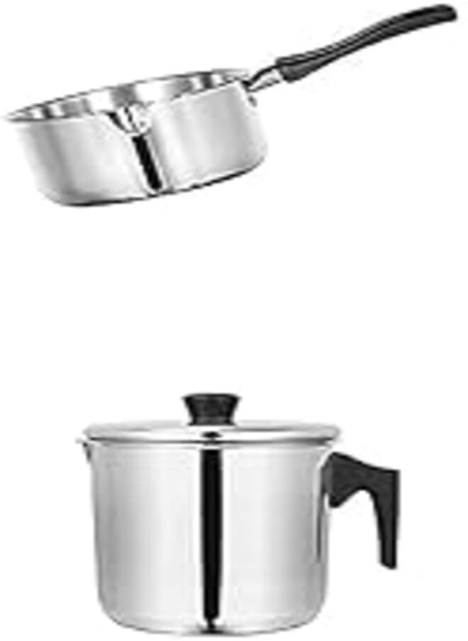 El dahan - Eldahan sauce pan with bakelite handle - 16 cm + Eldahan milk pot with bakelite handle, 16 cm - silver - Image 1