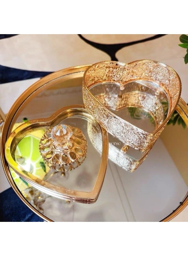 OLUDENIZ Heart Elegance – Luxury Glass & Metal Snack Box with Crystal Lid for Sweets, Dates, and Decor - Image 1