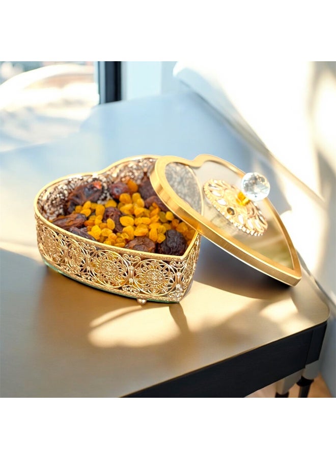 OLUDENIZ Heart Elegance – Luxury Glass & Metal Snack Box with Crystal Lid for Sweets, Dates, and Decor - Image 2