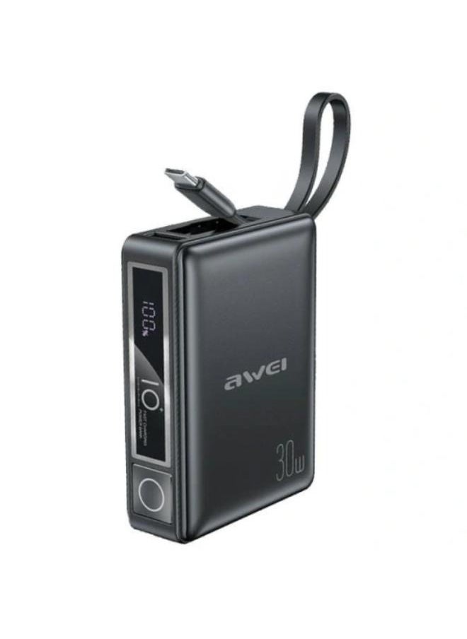 Awei Awei P87K 10000mAh 30W PowerBank Built-In Cable Power Bank Mini Powerbank Portable 30W Fast Charging Power Bank Awei Powerbank  - Image 1