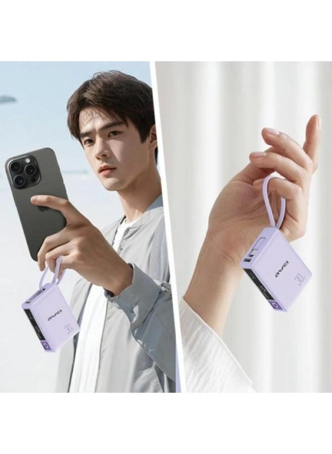 Awei Awei P87K 10000mAh 30W PowerBank Built-In Cable Power Bank Mini Powerbank Portable 30W Fast Charging Power Bank Awei Powerbank  - Image 4