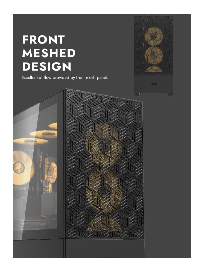 aigo Darkflash DF5000 Mesh ATX/MATX/ITX Gaming PC Case with 6*120MM ARGB PWM Fans & GPU Holder, Mesh Front Panel, Supports 360MM Radiators, USB TYpe-C, 3*SSD Tempered Gaming Cabinet  - Image 2
