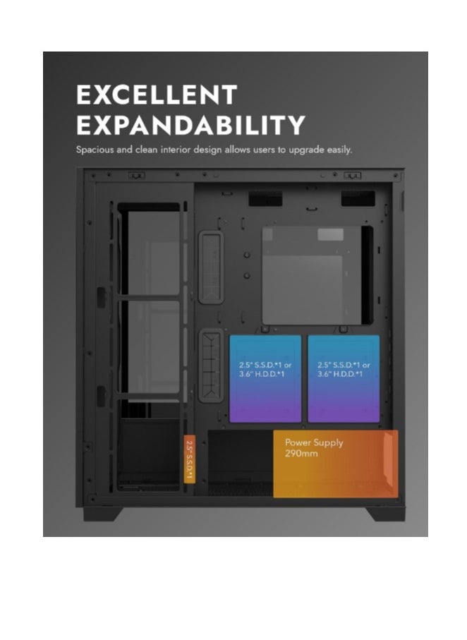 aigo Darkflash DF5000 Mesh ATX/MATX/ITX Gaming PC Case with 6*120MM ARGB PWM Fans & GPU Holder, Mesh Front Panel, Supports 360MM Radiators, USB TYpe-C, 3*SSD Tempered Gaming Cabinet  - Image 5