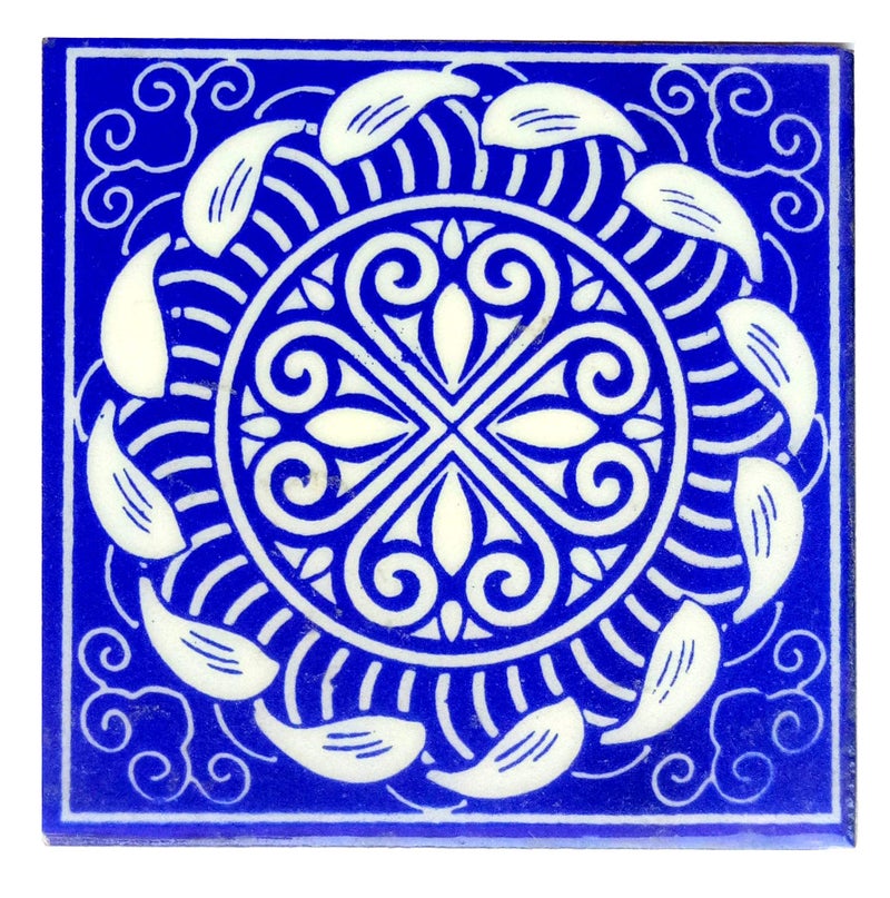 Shiv Kripa Blue Pottery Home Decor Tile Ceramic High Lighter Wall Tiles 4 x 4 Inch Set of 6 Tiles (Blue & White) - Image 5