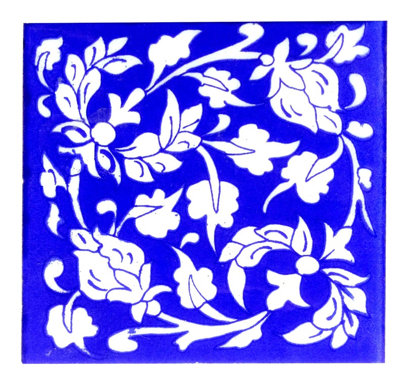 Shiv Kripa Blue Pottery Home Decor Tile Ceramic High Lighter Wall Tiles 4 x 4 Inch Set of 6 Tiles (Blue & White) - Image 2