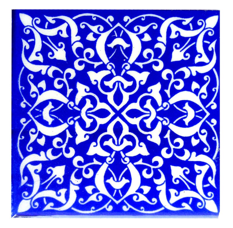 Shiv Kripa Blue Pottery Home Decor Tile Ceramic High Lighter Wall Tiles 4 x 4 Inch Set of 6 Tiles (Blue & White) - Image 4