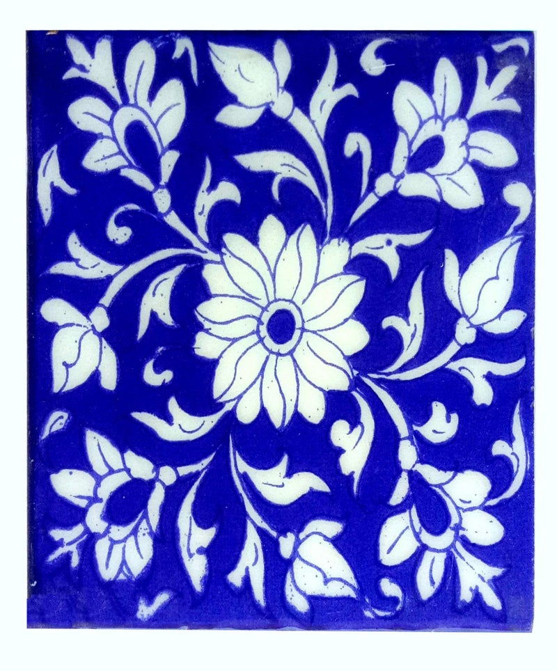 Shiv Kripa Blue Pottery Home Decor Tile Ceramic High Lighter Wall Tiles 4 x 4 Inch Set of 6 Tiles (Blue & White) - Image 3