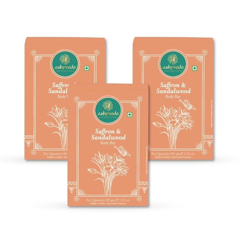 Ashpveda Sandalwood Saffron Bathing Soap Bar Ayurvedic Handmade Natural Scented Soap For Glowing Smooth Moisturizing Skin 100 gm Pack of 3 - Image 1