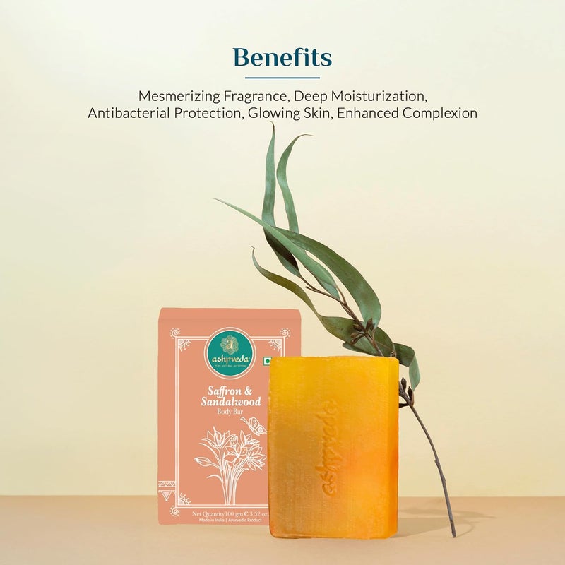 Ashpveda Sandalwood Saffron Bathing Soap Bar Ayurvedic Handmade Natural Scented Soap For Glowing Smooth Moisturizing Skin 100 gm Pack of 3 - Image 4
