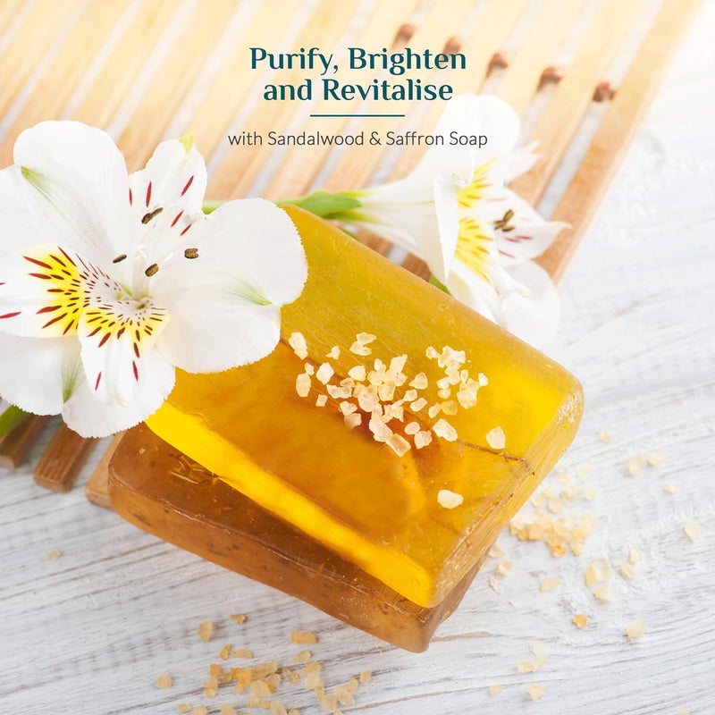 Ashpveda Sandalwood Saffron Bathing Soap Bar Ayurvedic Handmade Natural Scented Soap For Glowing Smooth Moisturizing Skin 100 gm Pack of 3 - Image 2