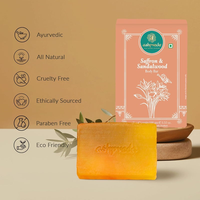 Ashpveda Sandalwood Saffron Bathing Soap Bar Ayurvedic Handmade Natural Scented Soap For Glowing Smooth Moisturizing Skin 100 gm Pack of 3 - Image 5