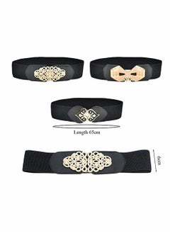 Y&D Women Stretchy Vintage Belt, 3PCS Women's Leather Belt For Jeans, Dresses, Pants Wide Elastic Waist for Women, Evening Dress Shape Curve, Beautiful Elegant (Black and Gold)  - Image 4