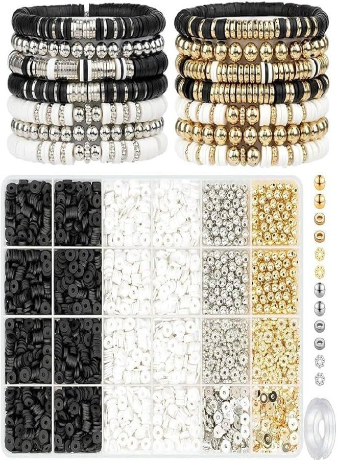 Dkriva مجموعة صنع الأساور Dkriva® DIY مع خرز من طين البوليمر، وخرز على شكل حروف، وقلادات ذهبية وفضية، ودلايات كريستالية، وخرز بألوان الماكارون، مجموعة حرف يدوية للبنات، مجموعة صنع مجوهرات للأطفال (ذهبي وفضي) - Image 1