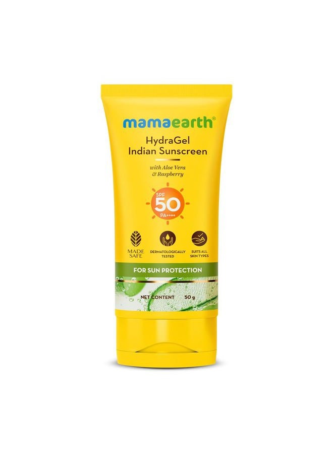 Mamaearth Mamaearth HydraGel Sunscreen | SPF 50 & PA++++ Sun Protection | Helps Fight UVA & UVB Rays with Aloe Vera & Raspberry | Hydrating & Lightweight Gel Based Lotion | 1.69 Fl Oz (50ml) - Image 1