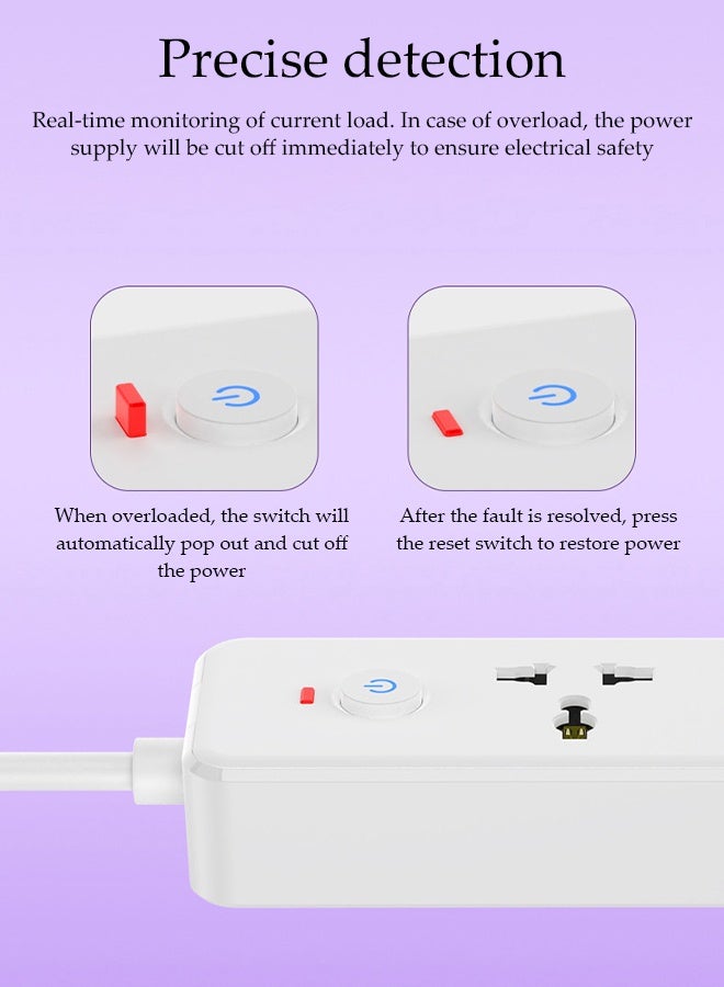 DUNISO Power Strip，6-in-1 Power Socket Extension Plug，Universal 3-Outlet Surge Protector Power Strip with 2 USB and 1 PD Charging Port，for Home，Office，Outdoor,White - Image 5