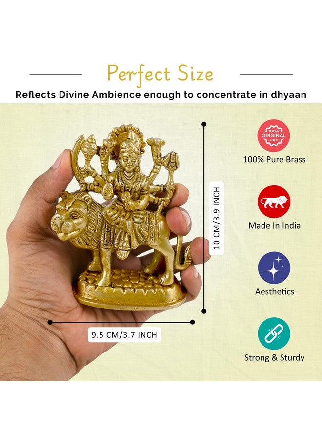 CRAFTHUT Brass Sherawali MATA Idol - Goddess Durga Statue for Mandir Pooja, Religious Gift Figurine (4.25 x 3.75 x 2 Inches, 450g) - Image 4