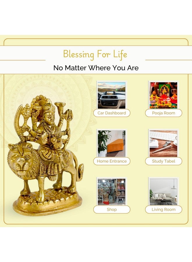 CRAFTHUT Brass Sherawali MATA Idol - Goddess Durga Statue for Mandir Pooja, Religious Gift Figurine (4.25 x 3.75 x 2 Inches, 450g) - Image 5