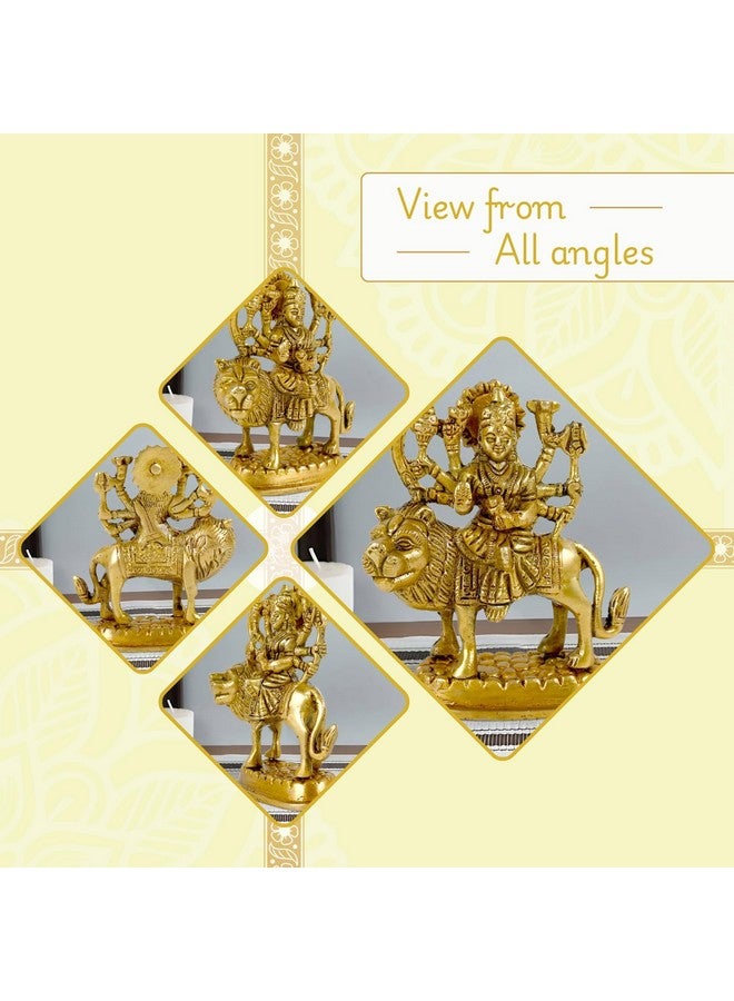 CRAFTHUT Brass Sherawali MATA Idol - Goddess Durga Statue for Mandir Pooja, Religious Gift Figurine (4.25 x 3.75 x 2 Inches, 450g) - Image 3