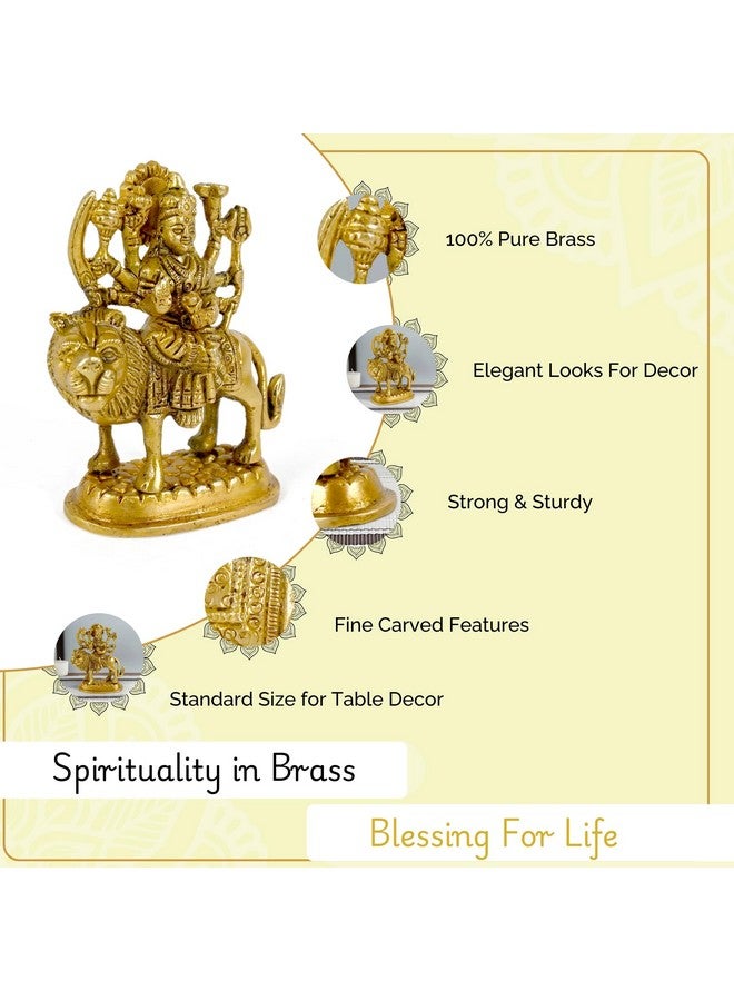 CRAFTHUT Brass Sherawali MATA Idol - Goddess Durga Statue for Mandir Pooja, Religious Gift Figurine (4.25 x 3.75 x 2 Inches, 450g) - Image 2