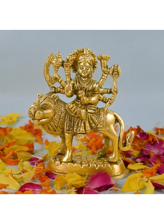 CRAFTHUT Brass Sherawali MATA Idol - Goddess Durga Statue for Mandir Pooja, Religious Gift Figurine (4.25 x 3.75 x 2 Inches, 450g) - Image 1
