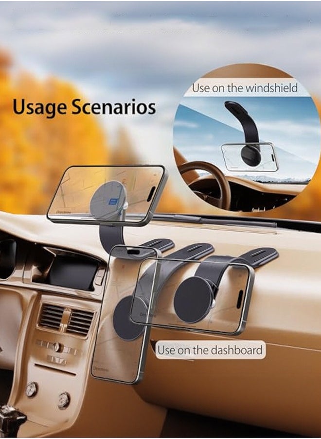 Magnetic Car Phone Holder - Compatible with iPhone 15 Pro Max/15 Pro/15 Plus - Flexible Titanium Alloy Arm - Mounts on All Dashboards and Windshields - Model C02