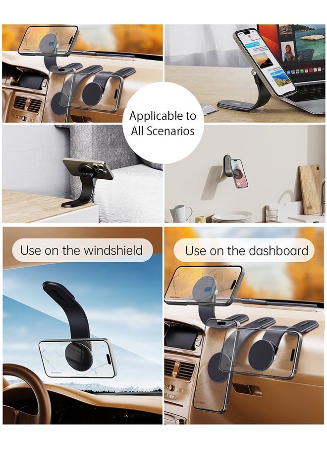 Magnetic Car Phone Holder - Compatible with iPhone 15 Pro Max/15 Pro/15 Plus - Flexible Titanium Alloy Arm - Mounts on All Dashboards and Windshields - Model C02