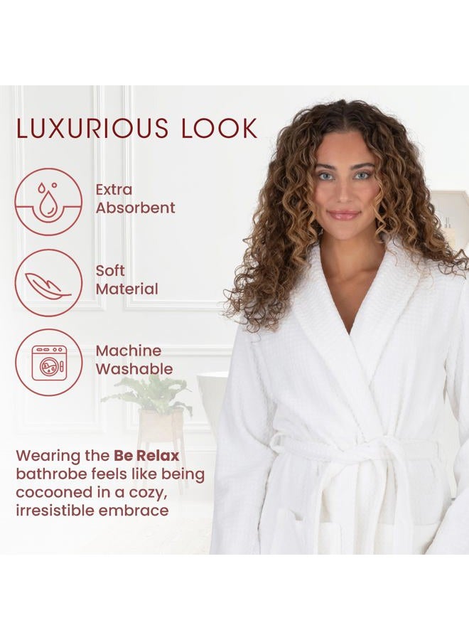 BE RELAX Bathrobe for Women - Full Length Terry Cotton Robe with Shawl Collar and Hood, Warm and Cozy Robe with Belt & Pocket, Waffle-white-robe, XS - Image 5
