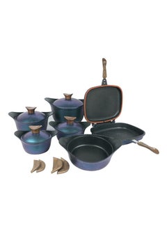 healthy granite nonstick 10 piece kitchen cookware pots and double grill (Ocean)