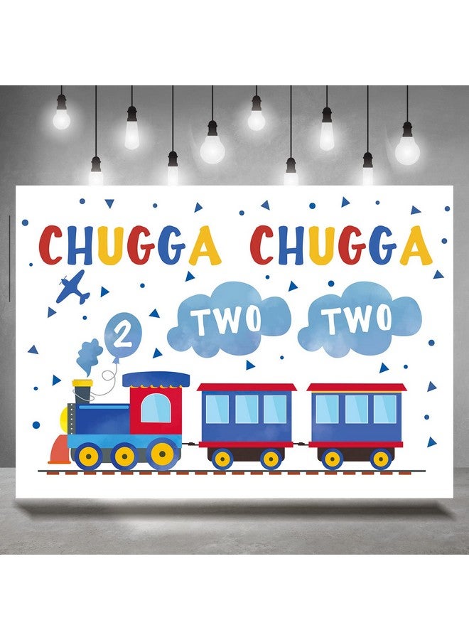 Rsuuinu 7X5Ft Happy 2Nd Birthday Backdrop Blue Red Train For Boy Chugga Chugga Two Two Clouds Plane Photography Background Party Supplies For Kids Child Decorations Supplies Banner Photo Booth Props  - Image 1