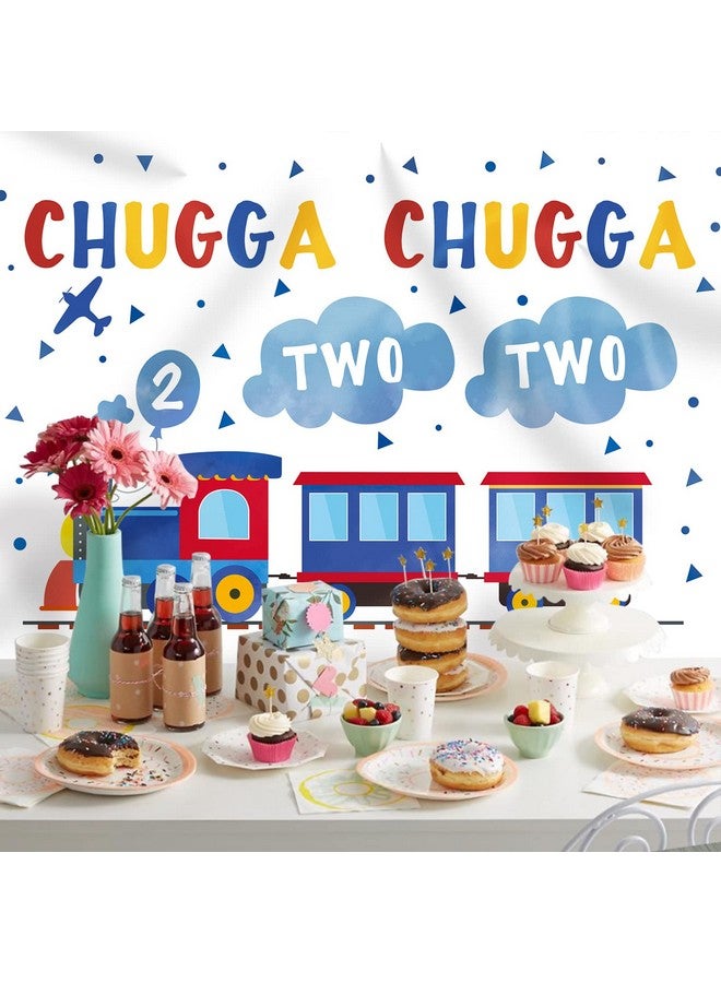 Rsuuinu 7X5Ft Happy 2Nd Birthday Backdrop Blue Red Train For Boy Chugga Chugga Two Two Clouds Plane Photography Background Party Supplies For Kids Child Decorations Supplies Banner Photo Booth Props  - Image 4