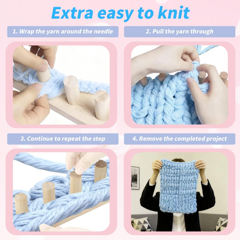 Penitue 3pcs Chunky Knitting Blanket Loom Foldable, 35.4 Inch Thick Wooden Chunky Yarn Blanket Crochet Loom Frame with 1 Screwdriver & Assembly Tools Portable for DIY Blanket Throw Afghan Beginners Friendly - Image 5