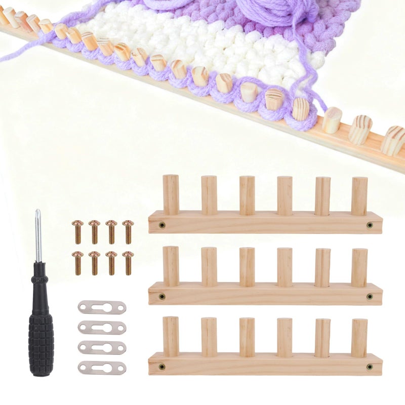 Penitue 3pcs Chunky Knitting Blanket Loom Foldable, 35.4 Inch Thick Wooden Chunky Yarn Blanket Crochet Loom Frame with 1 Screwdriver & Assembly Tools Portable for DIY Blanket Throw Afghan Beginners Friendly - Image 1